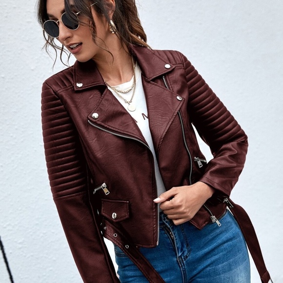 Camel leather zipper biker moto motorcycle jacket - Picture 3 of 9